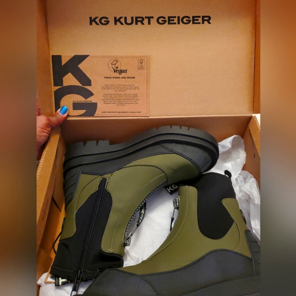 KURT GEIGER KHAKI TRAIT ANKLE BOOTS - EUR 38 - US 7.5